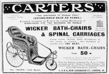 Advert for Carters wicker bath chairs and spinal carriages, 1916