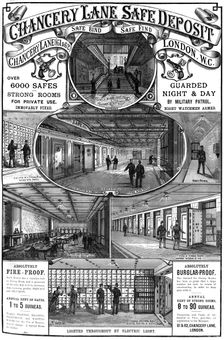 Advert for Chancery Lane Safe Deposit, London, 1887