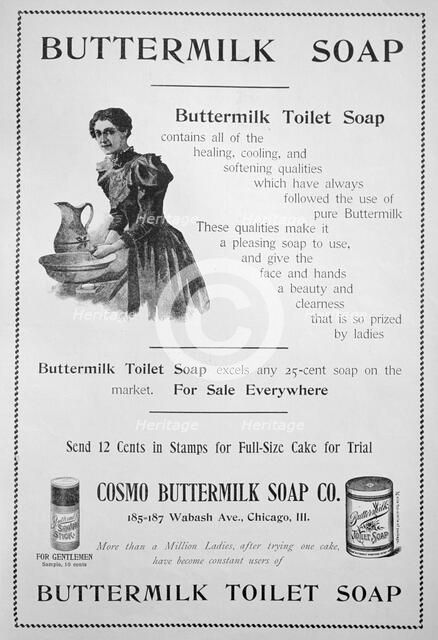 Advert for Cosmo Buttermilk toilet soap, 1894. Artist: Unknown