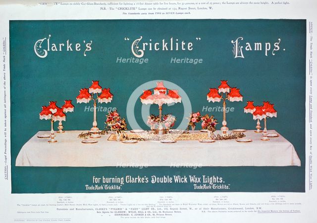 Advert for Clarke's 'Cricklite' Lamps, 1899. Artist: Unknown