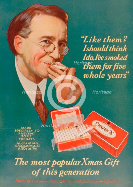 Advert for Craven 'A' cigarettes, 1927. Artist: Unknown