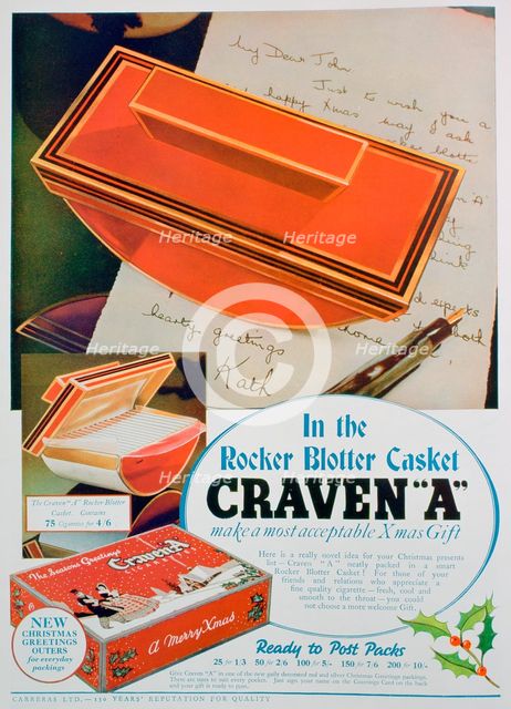 Advert for Craven 'A' cigarettes, 1936. Artist: Unknown