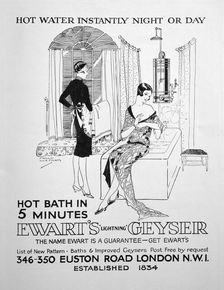Advert for Ewart's Geyser for hot water, 1928