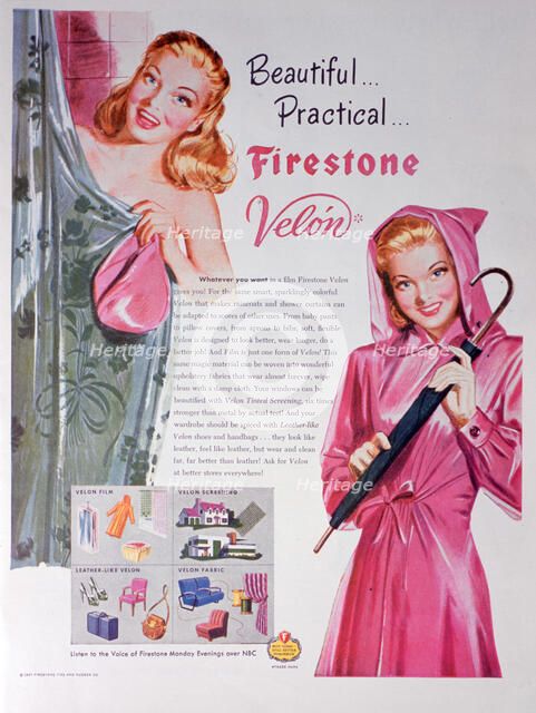 Advert for Firestone Velon, 1947. Artist: Unknown