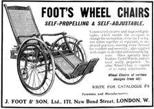 Advert for Foot's wheelchairs, 1910