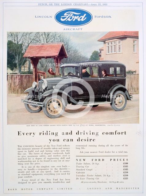 Advert for Ford motor cars, 1931. Artist: Unknown