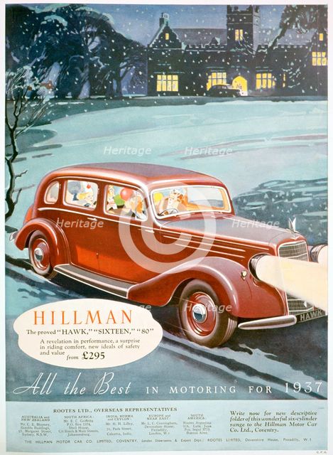 Advert for Hillman motor cars, 1936. Artist: Unknown