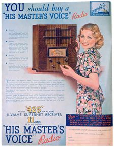 Advert for His Master's Voice radios, 1936
