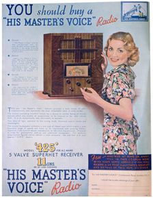 Advert for His Master's Voice radios, 1936