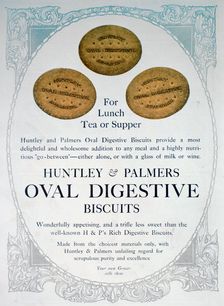 Advert for Huntley and Palmers Oval Digestive Biscuits, 1909
