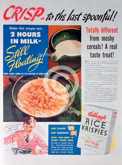 Advert for Kellogg's Rice Krispies, 1939. Artist: Unknown