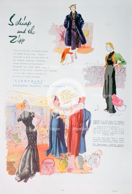 Advert for 'Lightning' coloured plastic zipp fasteners by ICI, 1937. Artist: Unknown