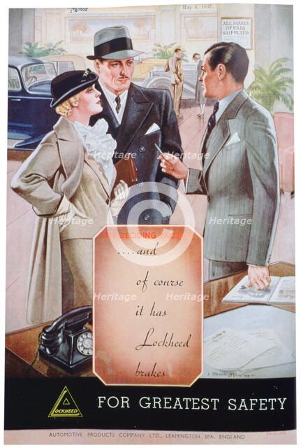 Advert for Lockheed car brakes by Automotive Products of Leamington Spa, 1937. Artist: Unknown