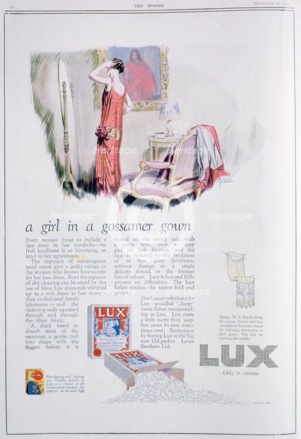 Advert for Lux soap, 1925. Artist: Unknown