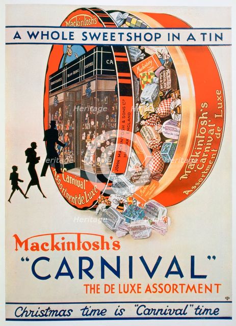 Advert for Mackintosh's 'Carnival' toffee assortments, 1930. Artist: Unknown
