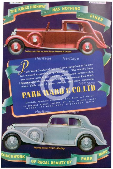 Advert for Park Ward and Co car coachwork, 1937. Artist: Unknown