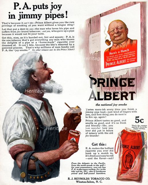 Advert for Prince Albert pipe tobacco, 1913. Artist: Unknown