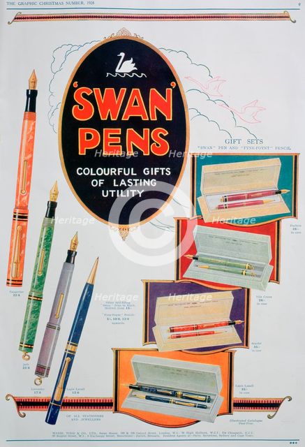 Advert for Swan pens, 1928. Artist: Unknown