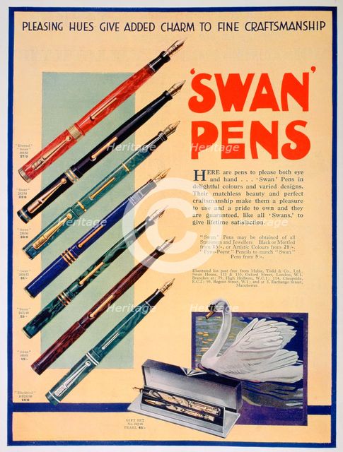 Advert for Swan pens, 1931. Artist: Unknown