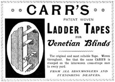 Advertisement for Carr's Patent Woven Ladder Tapes for Venetian Blinds, 1895. Creator: Unknown