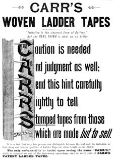 Advertisement for Carr's Woven Ladder Tapes, 1895. Creator: Unknown
