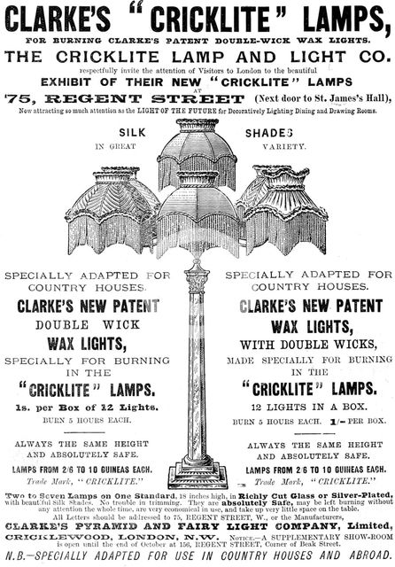 Advertisement for Clarke's "Cricklite" Lamps, 1898. Creator: Unknown.