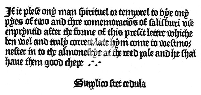 Advertisement for a book printed by William Caxton, 15th century (1893). Artist: Unknown