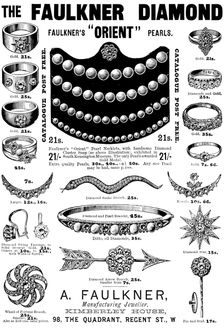 Advertisement for A. Faulkner, Manufacturing Jeweller, 1895. Creator: Unknown
