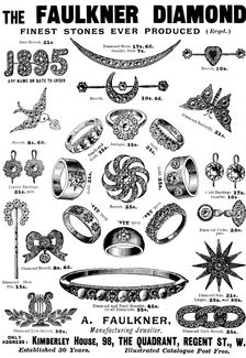 Advertisement for A. Faulkner, Manufacturing Jeweller, 1895. Creator: Unknown