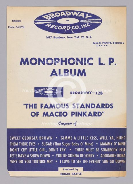 Advertisement for a Maceo Pinkard record, 1961. Creator: Unknown.