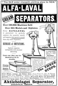 Advertisement for Alfa-Laval Cream Separators, 1898. Creator: Unknown