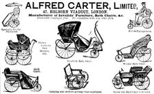 Advertisement for Alfred Carter, Ltd, Manufacturer of Invalids Furniture, Bath Chairs, &c., 1895. Creator: Unknown