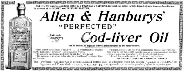 Advertisement for Allen & Hanbury's "Perfected" Cod=liver Oil, 1895. Creator: Unknown.