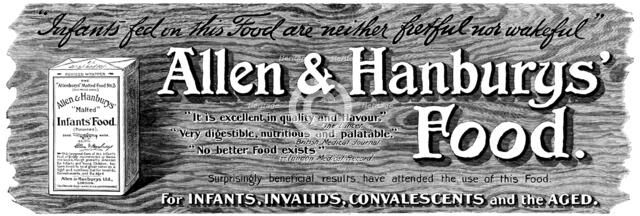Advertisement for Allen & Hanbury's Food, 1898. Creator: Unknown.