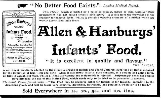 Advertisement for Allen Hanburys' Infants' Food, 1895. Creator: Unknown.