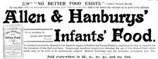 Advertisement for Allen & Hanbury's Infants Food, 1895. Creator: Unknown