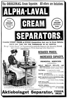 Advertisement for Alpha-Laval Cream Separators, 1898. Creator: Unknown
