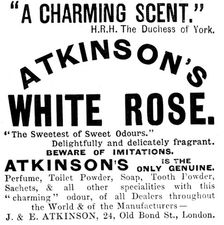Advertisement for Atkinson's White Rose, 1895. Creator: Unknown