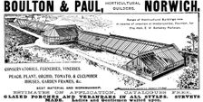Advertisement for Boulton & Paul, horticultural builders, 1895. Creator: Unknown