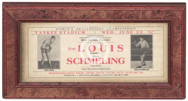 Advertisement for boxing match between Joe Louis and Max Schmeling, 1938. Creator: Unknown.