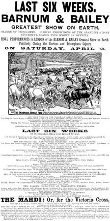 Advertisement for Barnum & Bailey's Greatest Show on Earth, 1898. Creator: Unknown