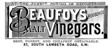 Advertisement for Beaufoys Household Malt Vinegars, 1890. Creator: Unknown