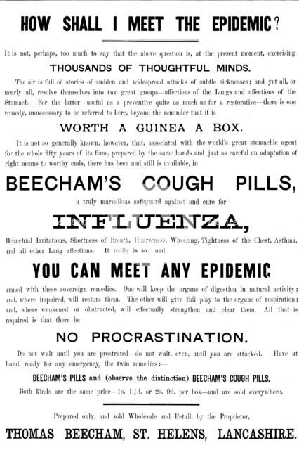 Advertisement for Beecham’s Cough Pills, 1890. Creator: Unknown.