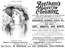 Advertisement for Beetham’s Glycerine and Cucumber, 1890. Creator: Unknown