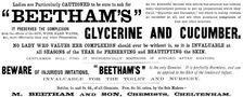 Advertisement for "Beetham’s" Glycerine and Cucumber, 1890. Creator: Unknown