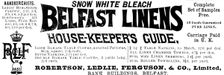 Advertisement for Belfast Linens, 1890. Creator: Unknown