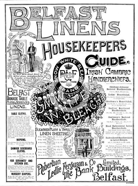 Advertisement for Belfast Linens, 1890. Creator: Unknown.