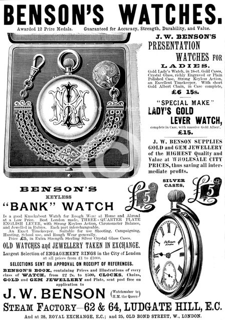 Advertisement for Benson's Watches, 1895. Creator: Unknown.