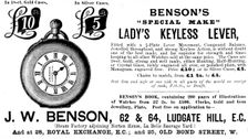 Advertisement for Benson's Watches - "Special Make" Lady's Keyless Lever, 1895. Creator: Unknown