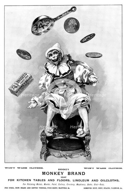 Advertisement for Brooke's Monkey Brand Soap, 1898.  Creator: Unknown.